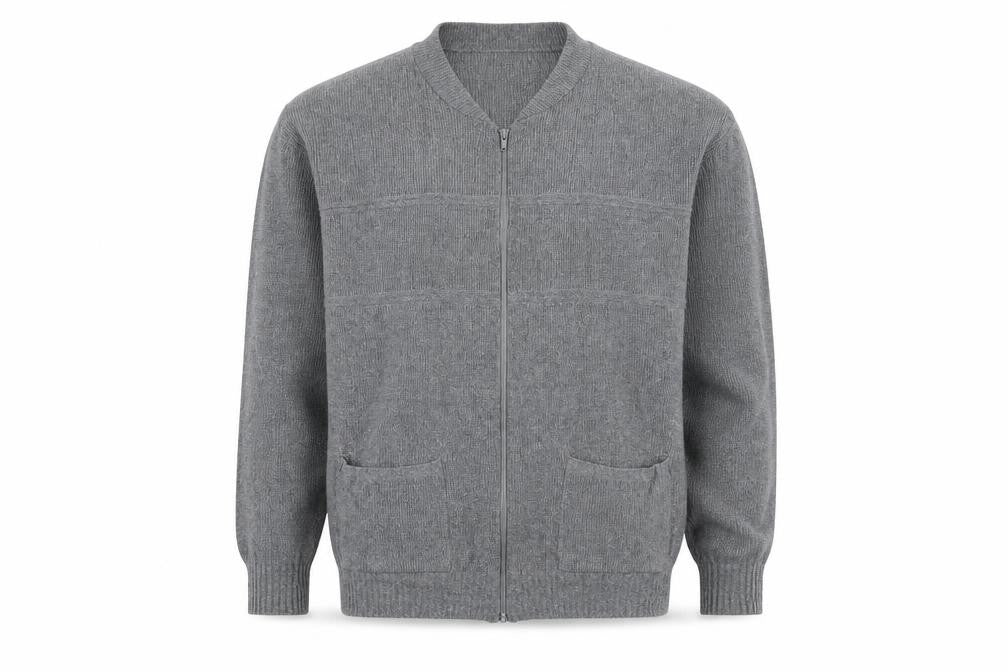 High Profile Mens Grey Round Neck Cotton Full Zip Jumper Size XL
