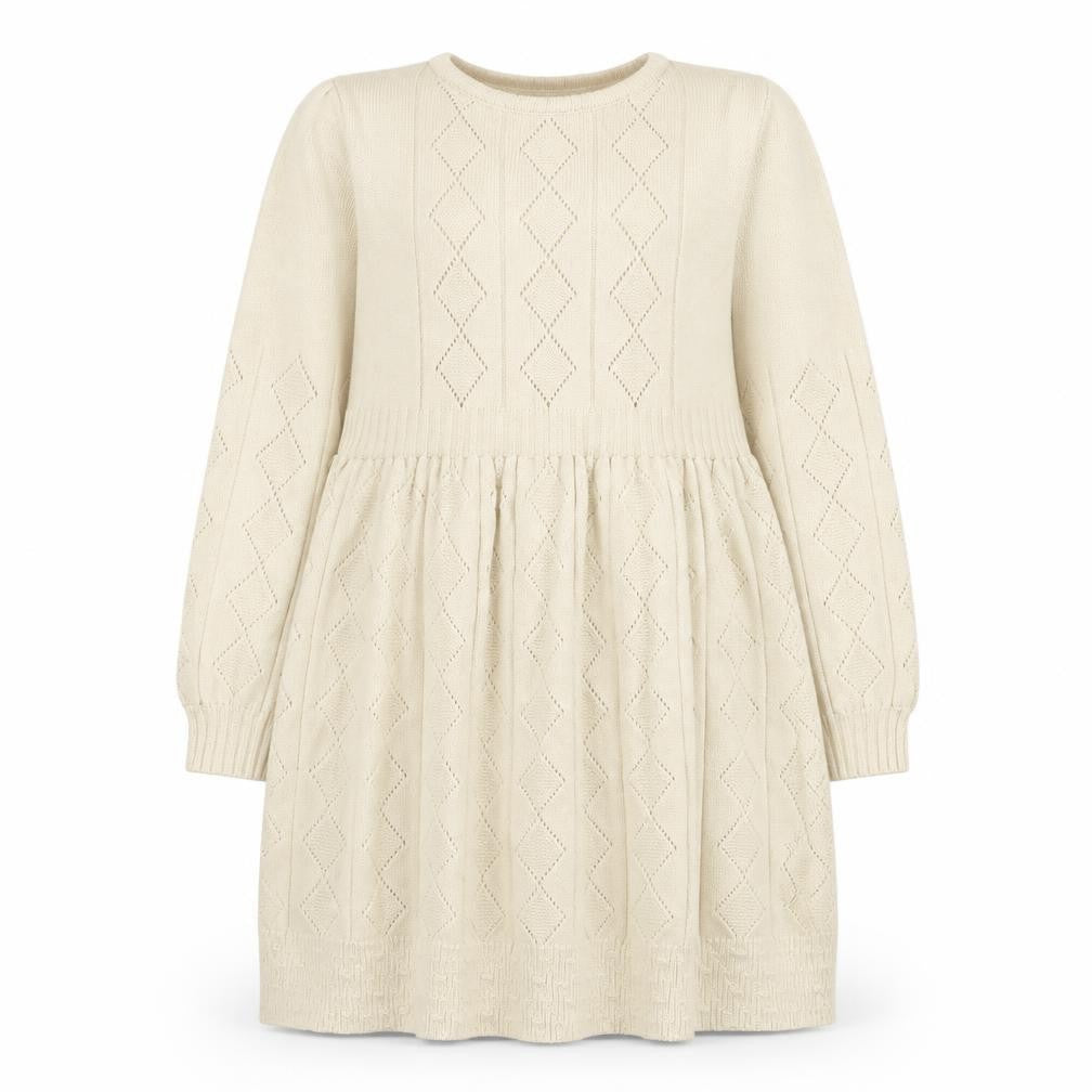 Fancyqube Girls Beige Argyle/Diamond Cotton Jumper Dress Size L Round Neck Pullover