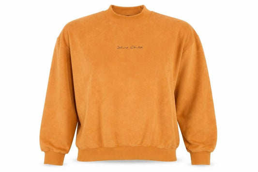 Front view of Zaful women’s orange polyester pullover sweatshirt, size UK 12, pullover