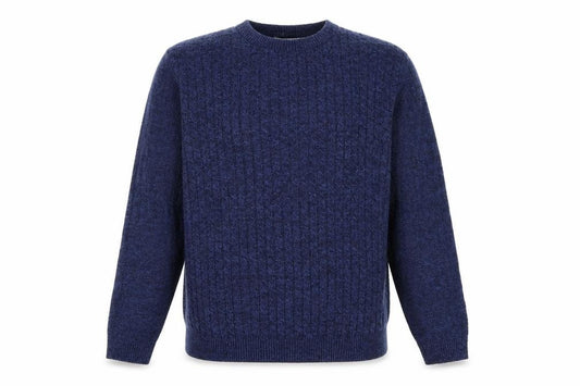 Front view of Topman men’s blue round neck acrylic jumper, size L