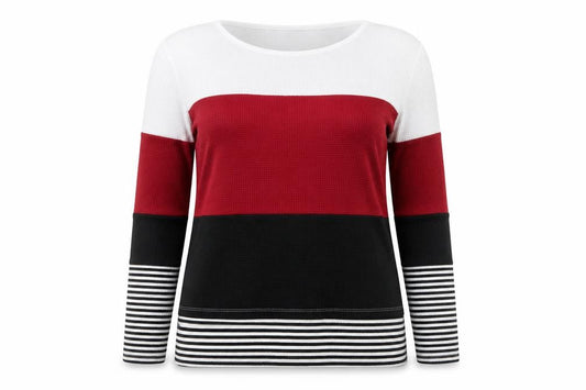 Front view of SHEIN women’s multicoloured striped polyester pullover sweatshirt, size L, pullover