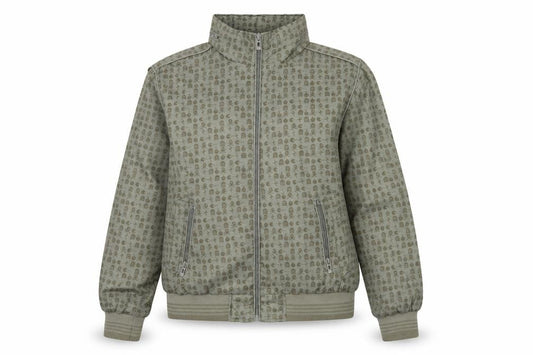 Front view of Preworn women’s green geometric jacket, size S, zip - pacman