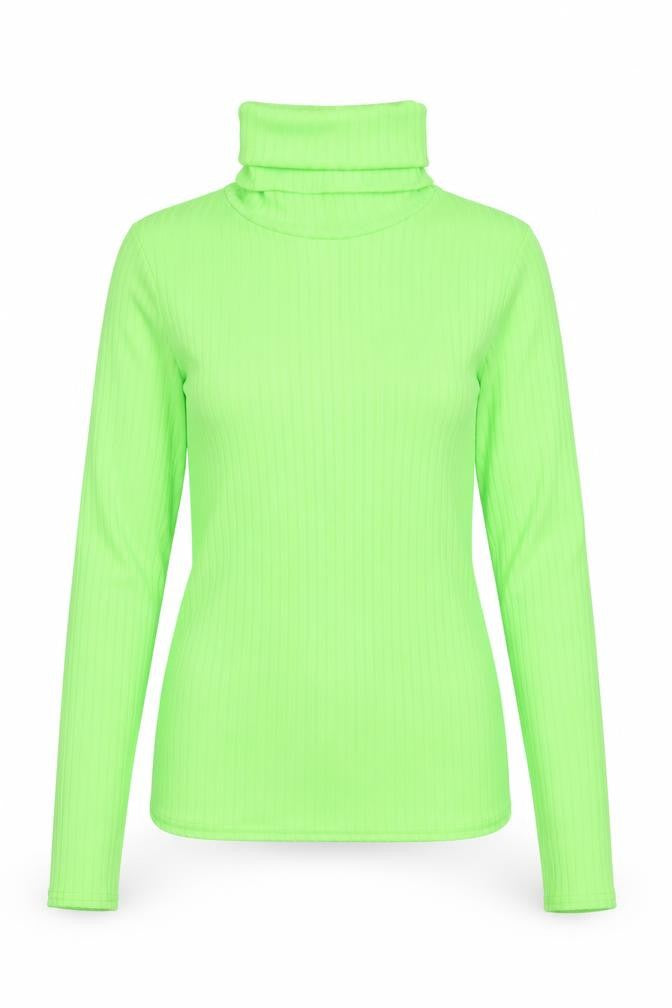 Front view of PRETTYLITTLETHING women’s green roll neck polyester jumper, size UK 6