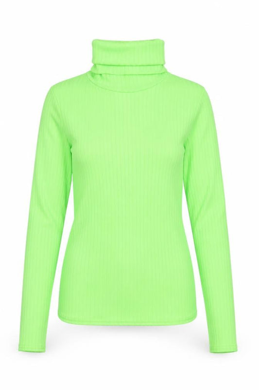 Front view of PRETTYLITTLETHING women’s green roll neck polyester jumper, size UK 6