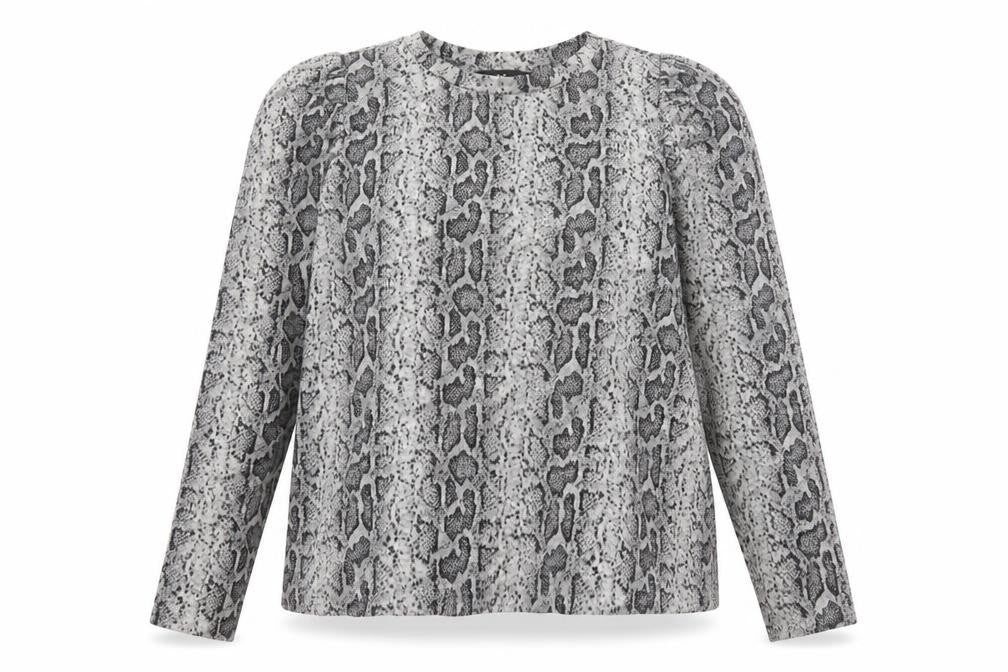 F&F Womens Grey Animal Print Polyester Basic T-Shirt Size 10 Crew Neck - Snake Print