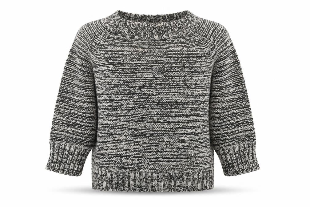 Front view of M&Co women’s grey crew neck acrylic jumper, size M
