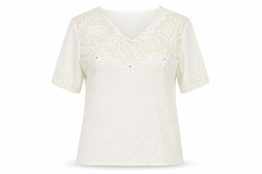 Front view of Talisa women’s ivory viscose basic t-shirt, size M, v-neck