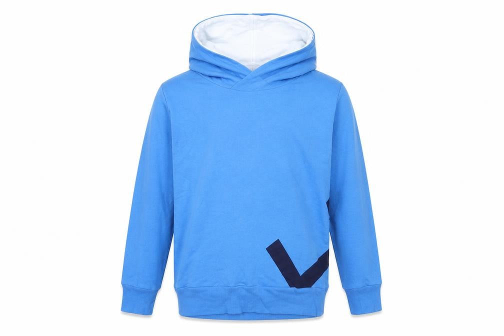 Front view of Up boys’ blue cotton pullover hoodie, size XL
