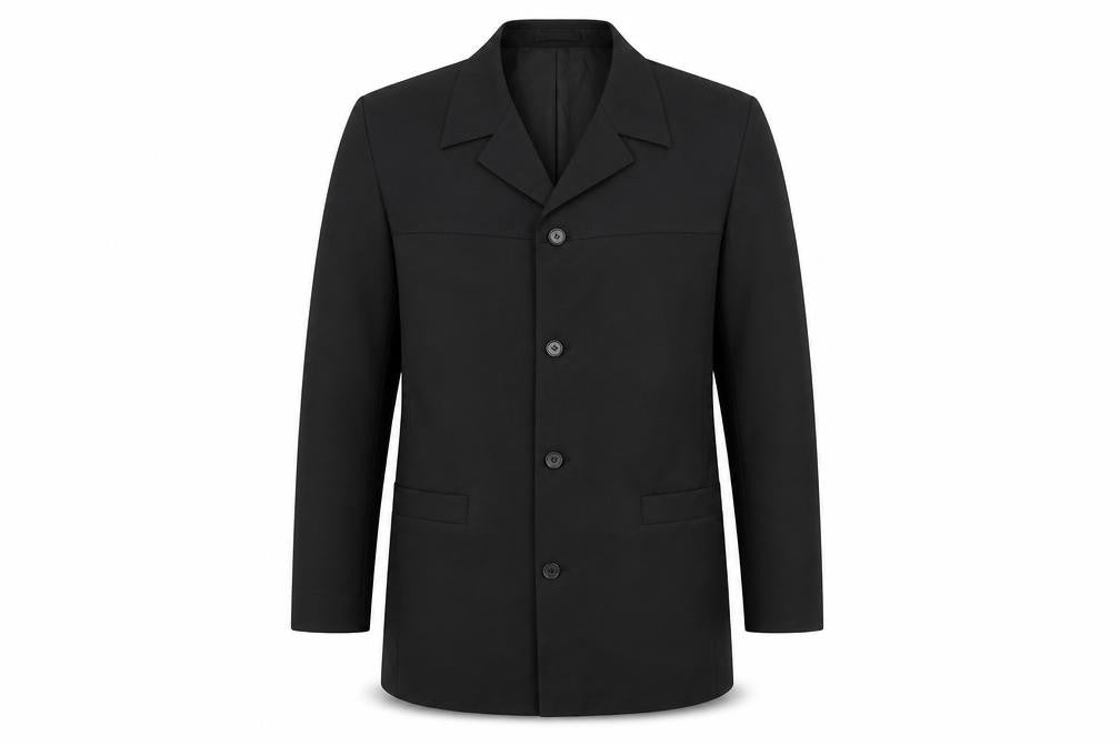 Front view of Taylor & Wright men’s black polyester jacket blazer, size 42