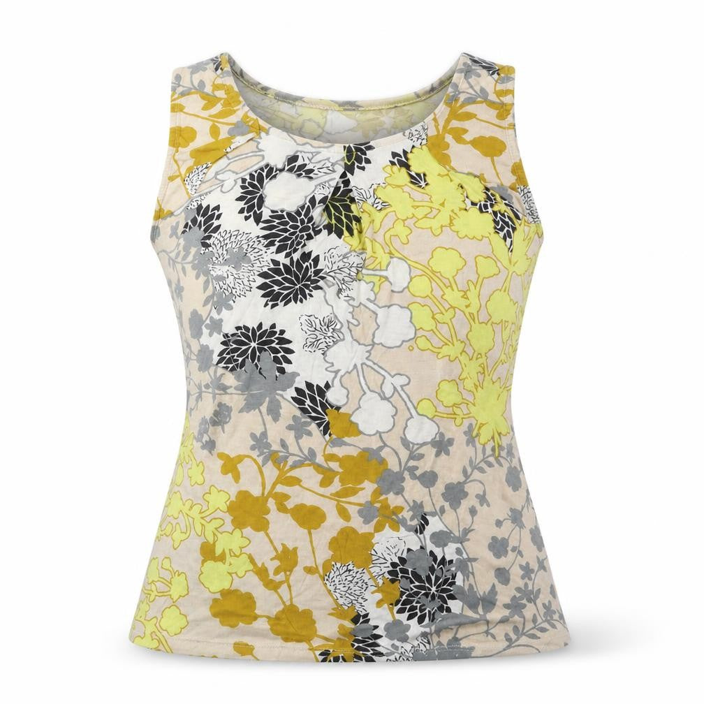 Front view of Oasis women’s multicoloured floral viscose basic tank, size UK 8, scoop neck