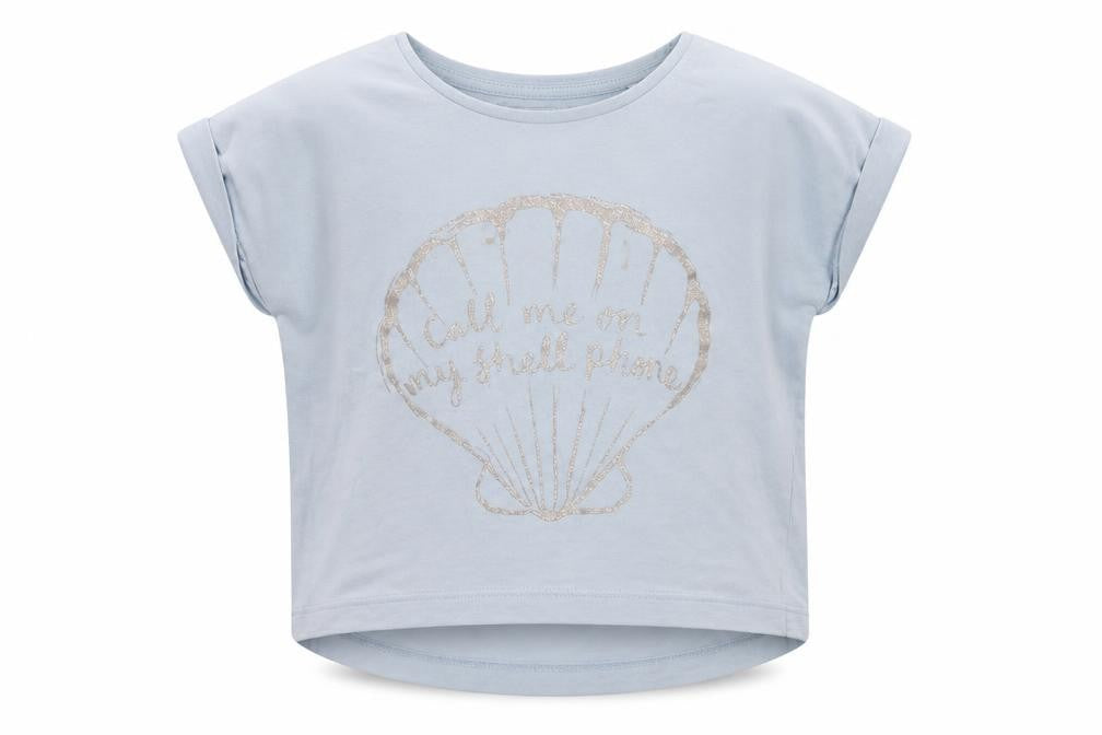 Front view of Tu girls’ blue cotton basic t-shirt, size 4, years round neck pullover - shell