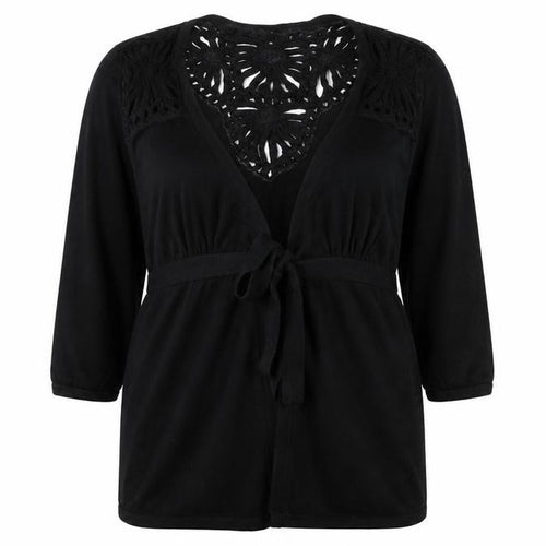 Moda Womens Black V-Neck 100% Cotton Cardigan Jumper Size 18 - Tie String