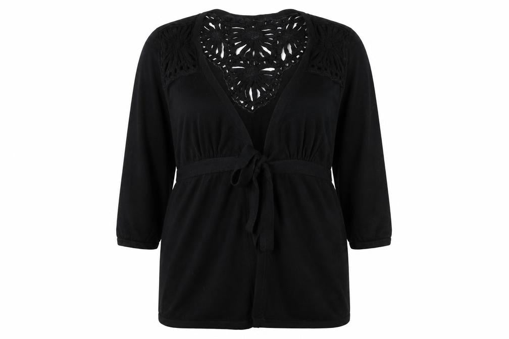 Moda Womens Black V-Neck 100% Cotton Cardigan Jumper Size 18 - Tie String