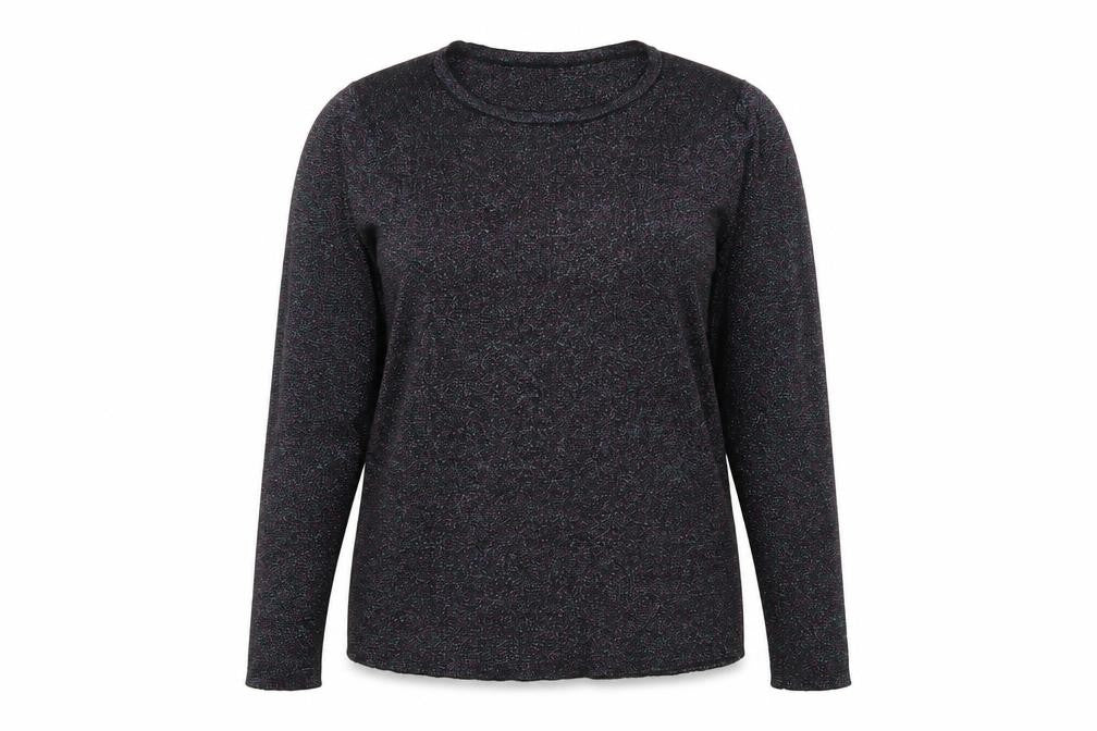 Front view of M&Co women’s black round neck polyester jumper, size UK 14