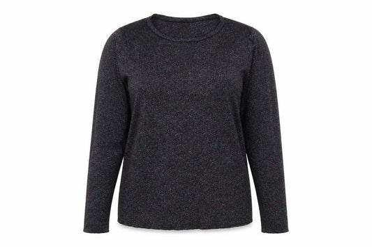 Front view of M&Co women’s black round neck polyester jumper, size UK 14