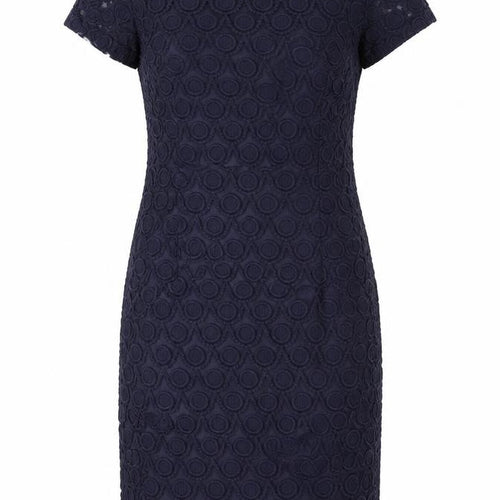 Monsoon Womens Blue Nylon Pencil Dress Size 8 Round Neck Zip - Lace Overlay Dress