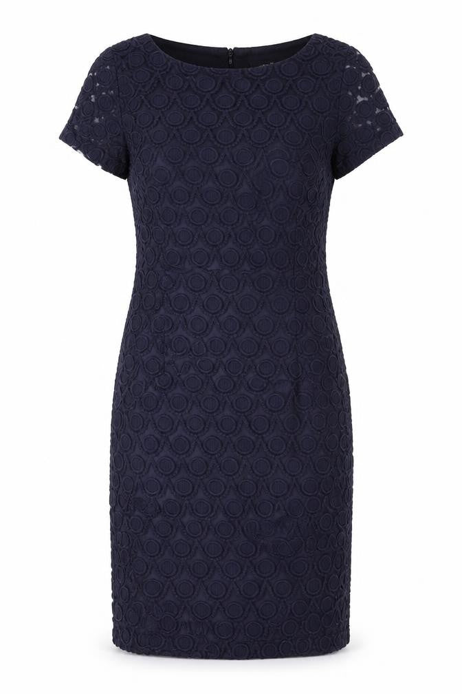 Monsoon Womens Blue Nylon Pencil Dress Size 8 Round Neck Zip - Lace Overlay Dress