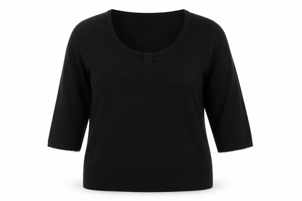 Front view of Wardrobe women’s black scoop neck acrylic jumper, size UK 16