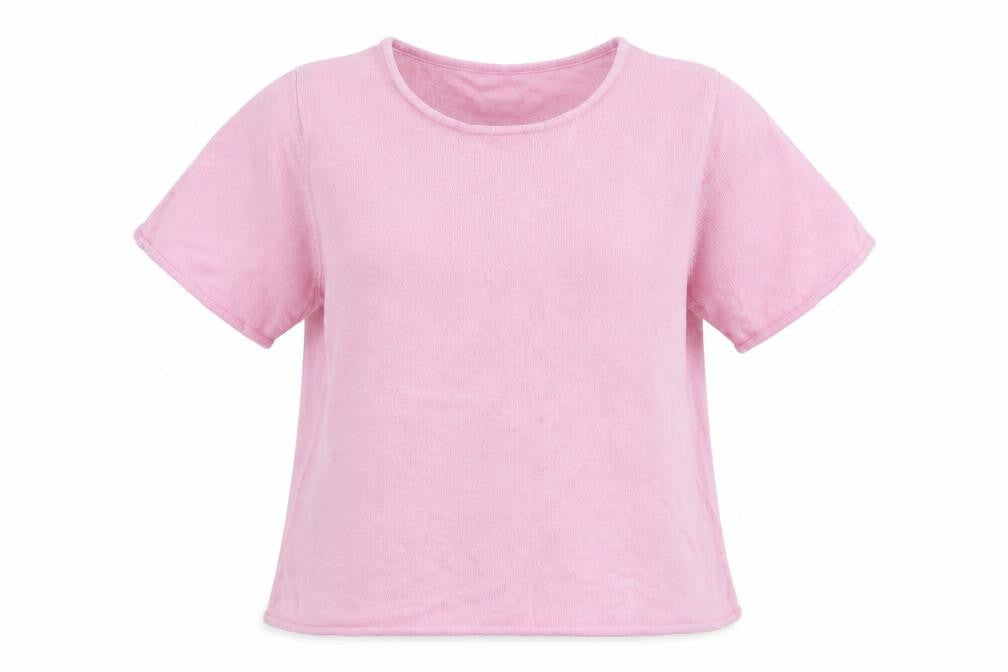 Front view of Bonmarché women’s pink round neck acrylic jumper, size L