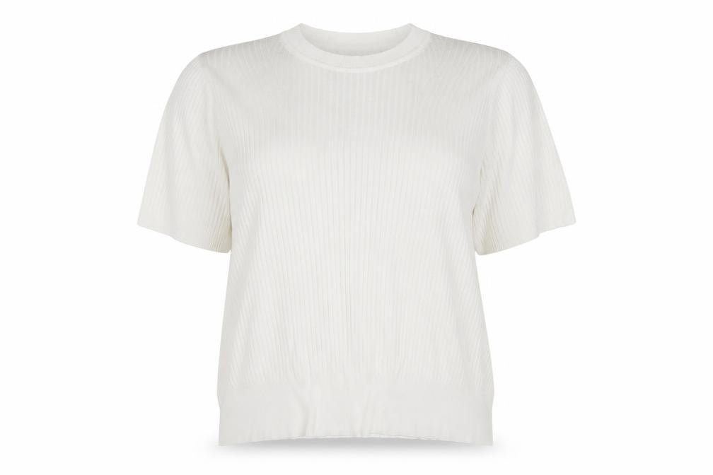 Front view of Marks & Spencer women’s white round neck viscose jumper, size UK 20