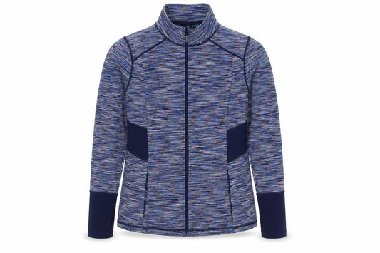 Front view of Dunnes women’s multicoloured geometric jacket, size M, zip