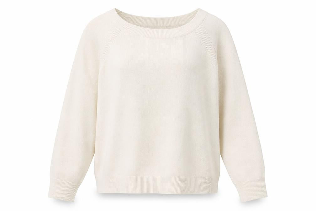Front view of Marks & Spencer women’s ivory roll neck acrylic jumper, size UK 14