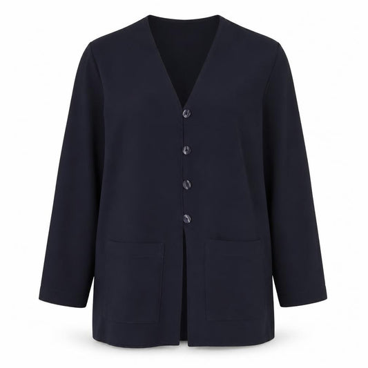 Front view of Principles women’s blue polyester basic button-up, size UK 10, v-neck