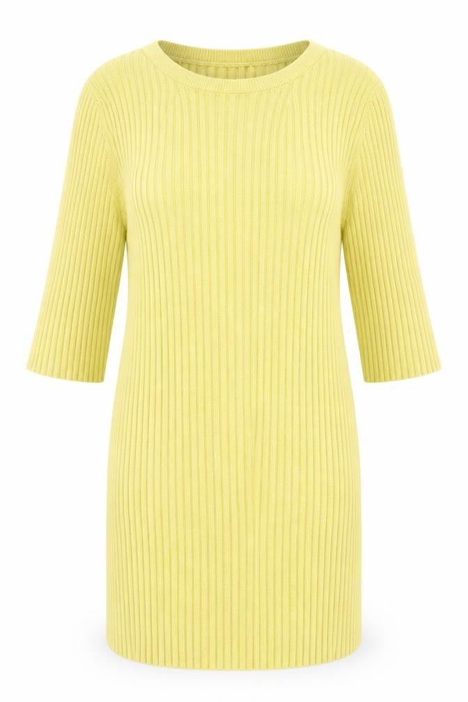 Front view of Next women’s yellow cotton basic t-shirt, size UK 10, crew neck - lettuce edging