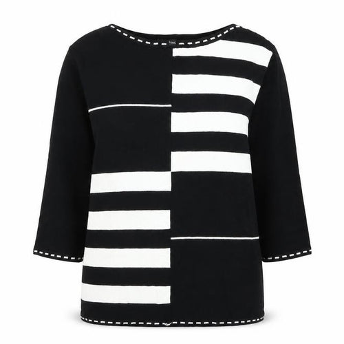 Ellie Louise Womens Black Round Neck Striped Viscose Pullover Jumper Size 14