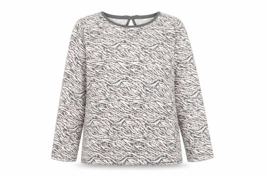 Front view of F&F women’s multicoloured round neck animal print polyester jumper, size UK 18, - zebra print