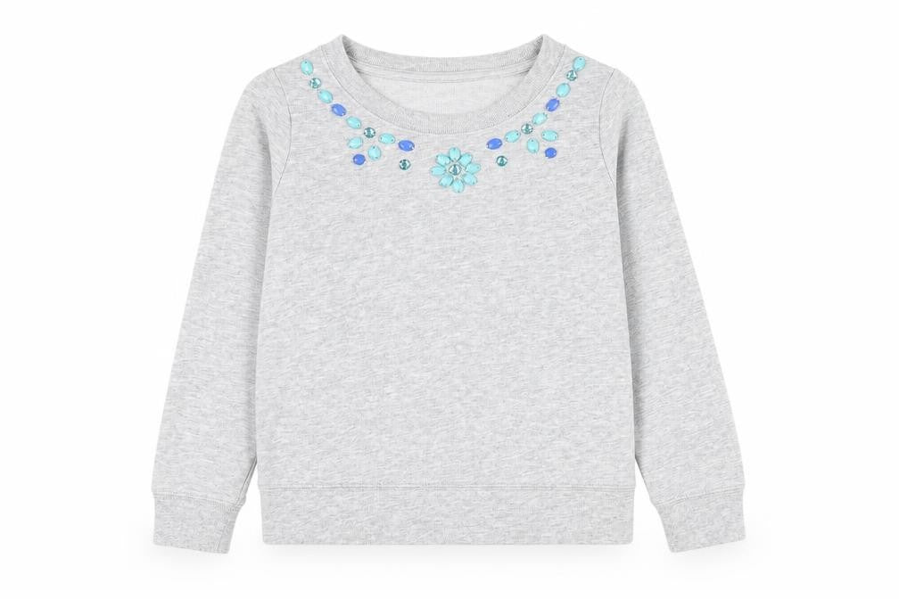 Front view of Gap girls’ grey cotton pullover sweatshirt, size 8-9, years pullover