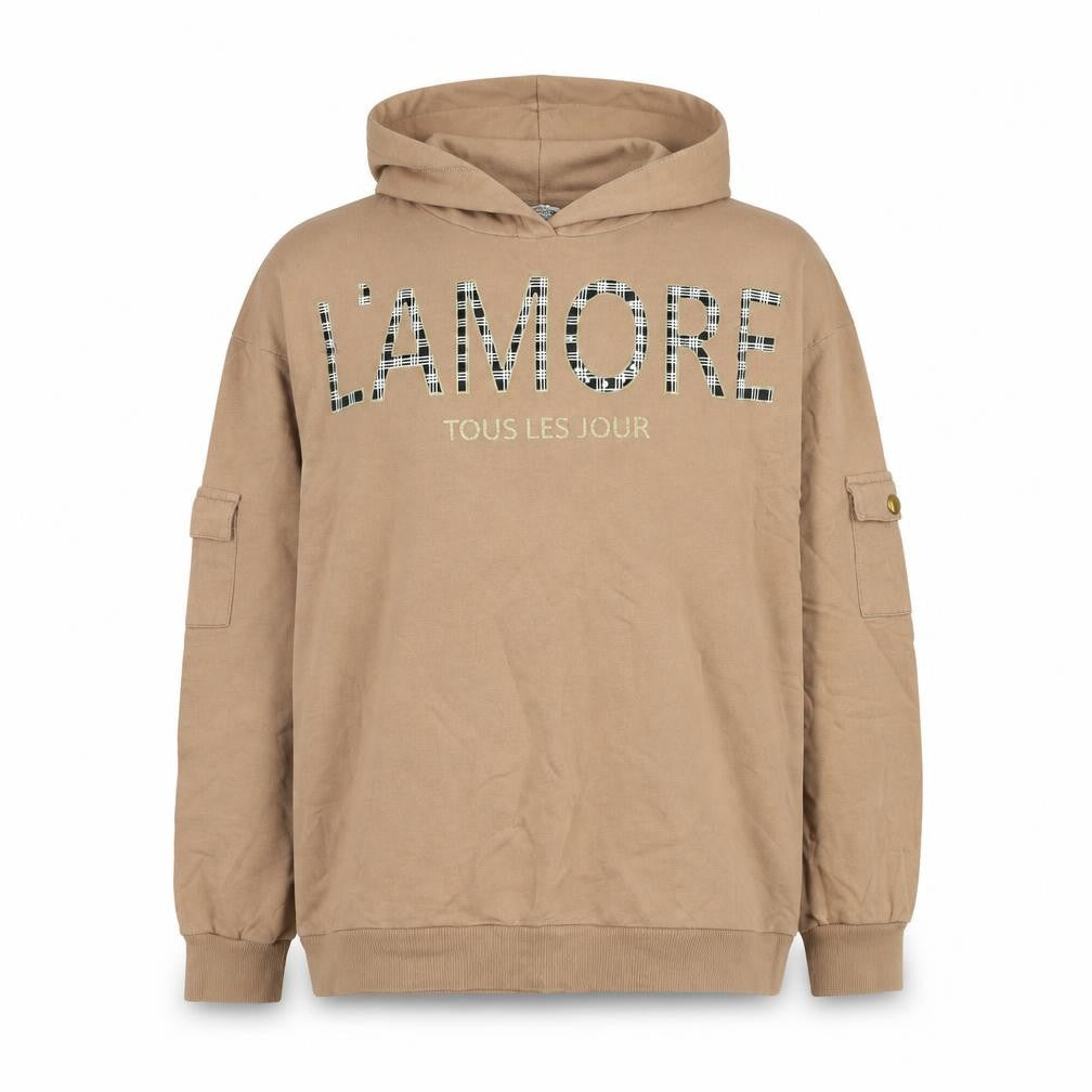 Front view of Select women’s brown cotton pullover hoodie, size UK 10, pullover - l'amour