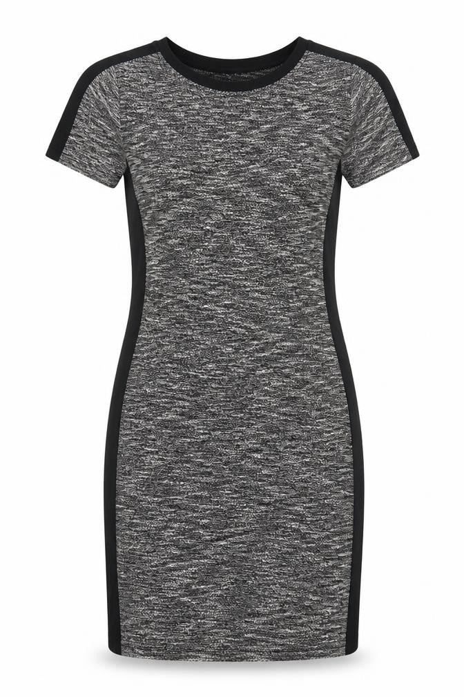Front view of Avenue women’s grey polyester pencil dress, size UK 8, round neck pullover