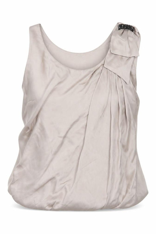 Front view of H&M women’s silver polyester basic blouse, size UK 6, scoop neck