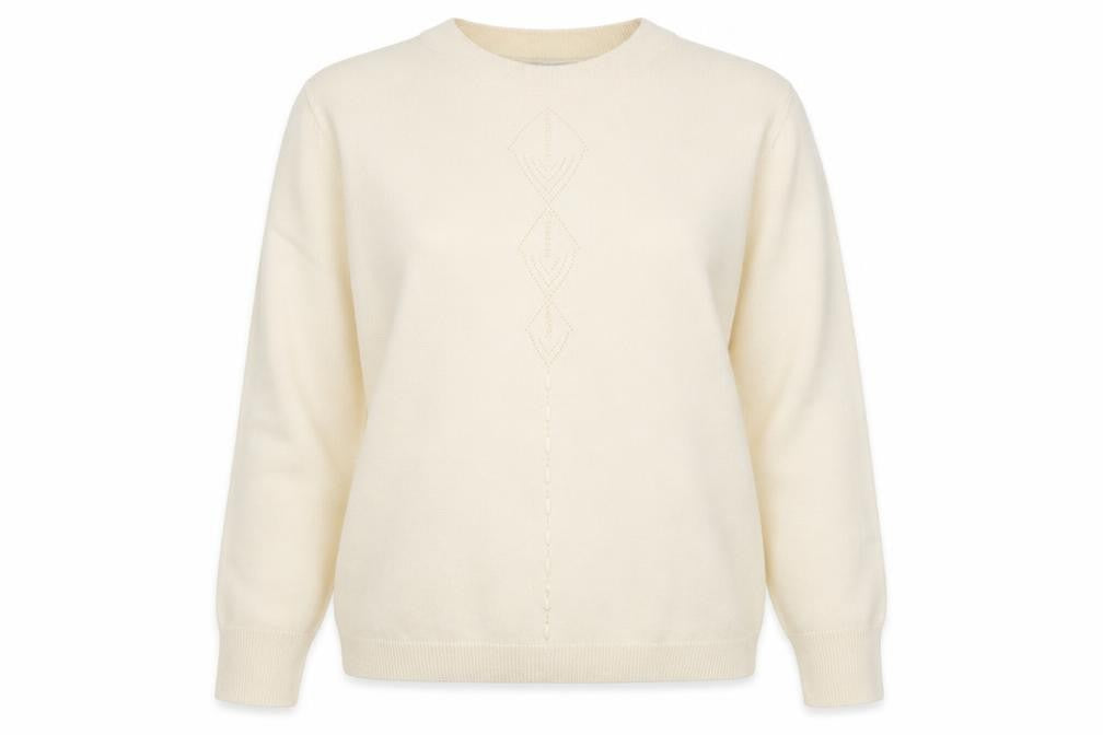 Front view of Sinclair women’s ivory crew neck acrylic jumper, size S
