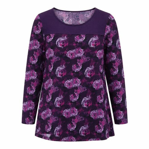 Originals Womens Purple Round Neck Floral Polyester Pullover Jumper Size 14