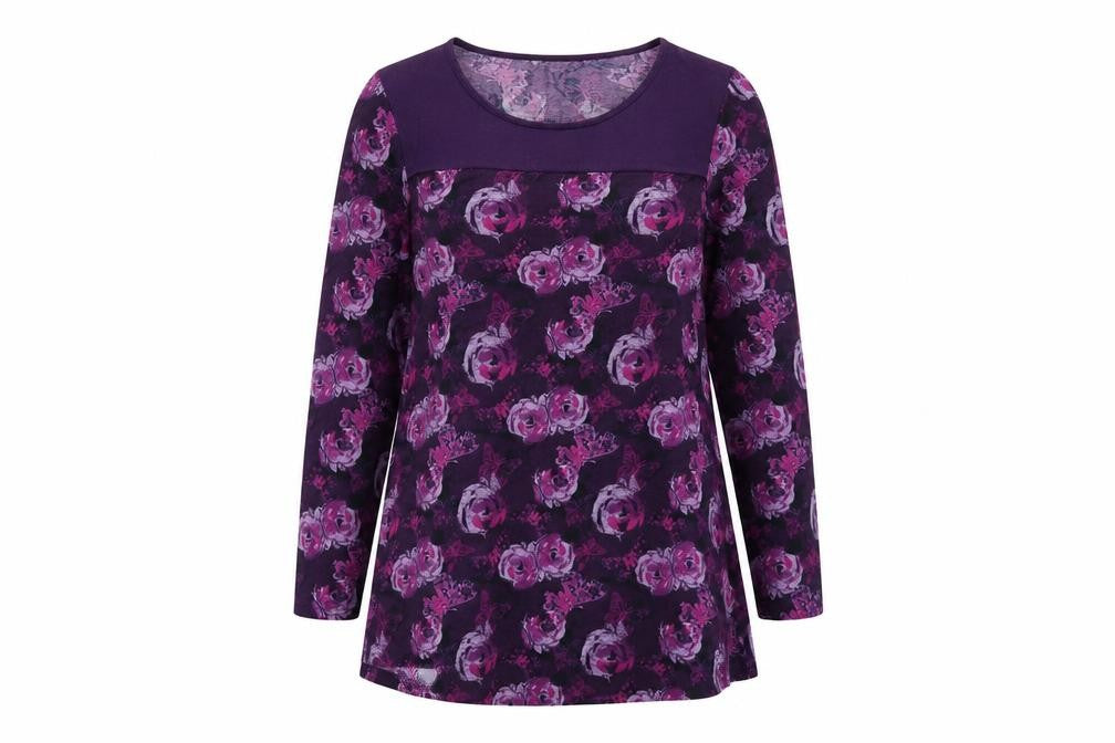 Originals Womens Purple Round Neck Floral Polyester Pullover Jumper Size 14