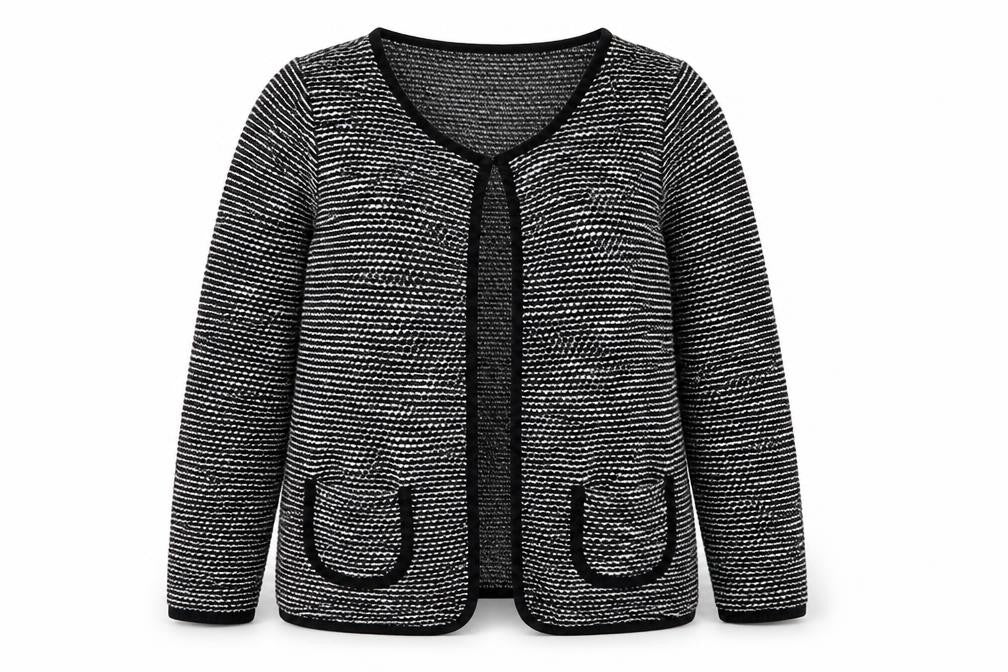 Front view of Papaya women’s black jacket blazer, size UK 12, hook & eye