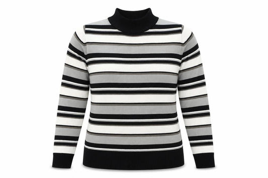 Front view of Pure & Natural women’s multicoloured high neck striped polyester jumper, size UK 14