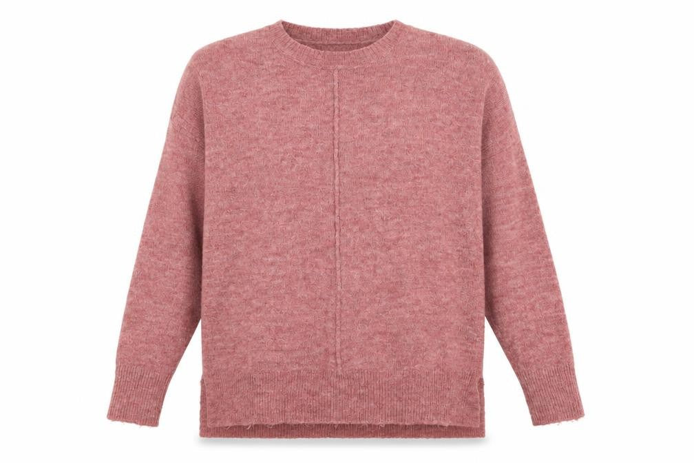 Front view of Papaya women’s pink crew neck acrylic jumper, size S