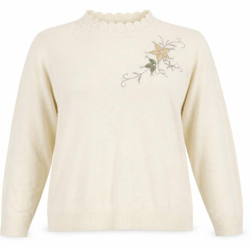 Preworn Womens Yellow Crew Neck Floral Acrylic Pullover Jumper Size 14