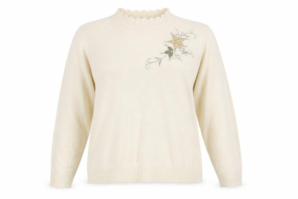 Preworn Womens Yellow Crew Neck Floral Acrylic Pullover Jumper Size 14