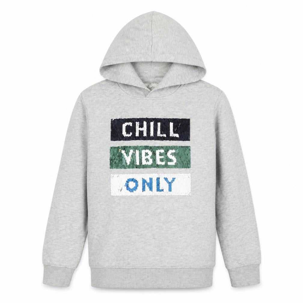 Front view of H&M girls’ multicoloured polyester pullover hoodie, size 11-12, years