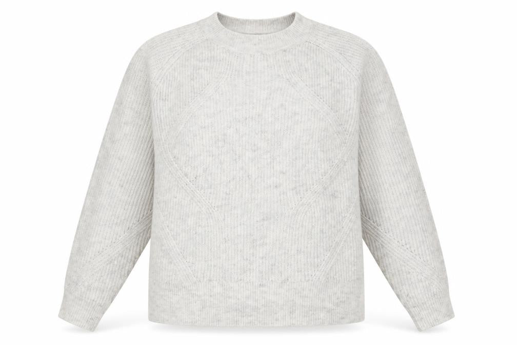 Front view of Marks & Spencer women’s grey crew neck acrylic jumper, size L
