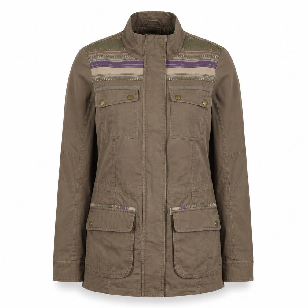 Front view of Marks & Spencer women’s brown jacket, size UK 10, zip