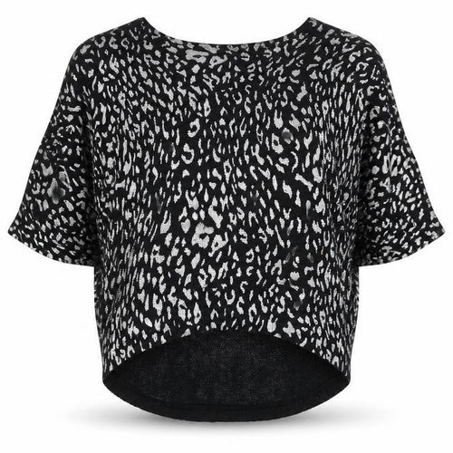 Casamia Womens Black Boat Neck Animal Print Acrylic Pullover Jumper Size L - Batwing