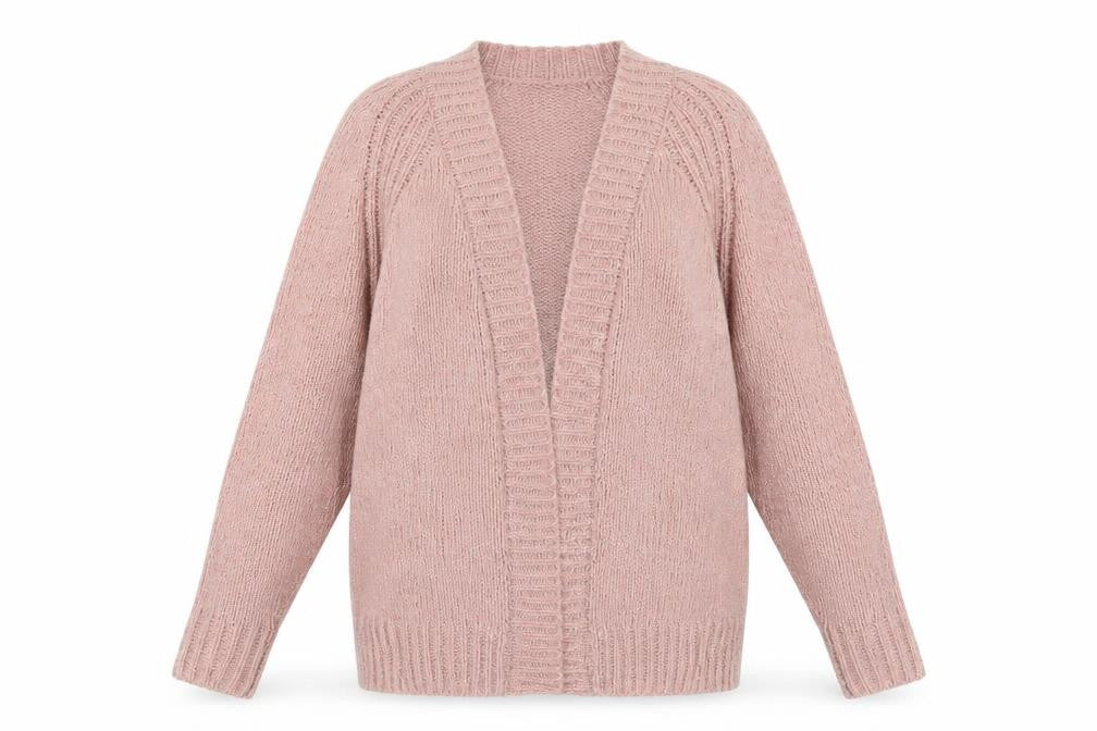 Mango Womens Pink V-Neck Polyamide Cardigan Jumper Size S