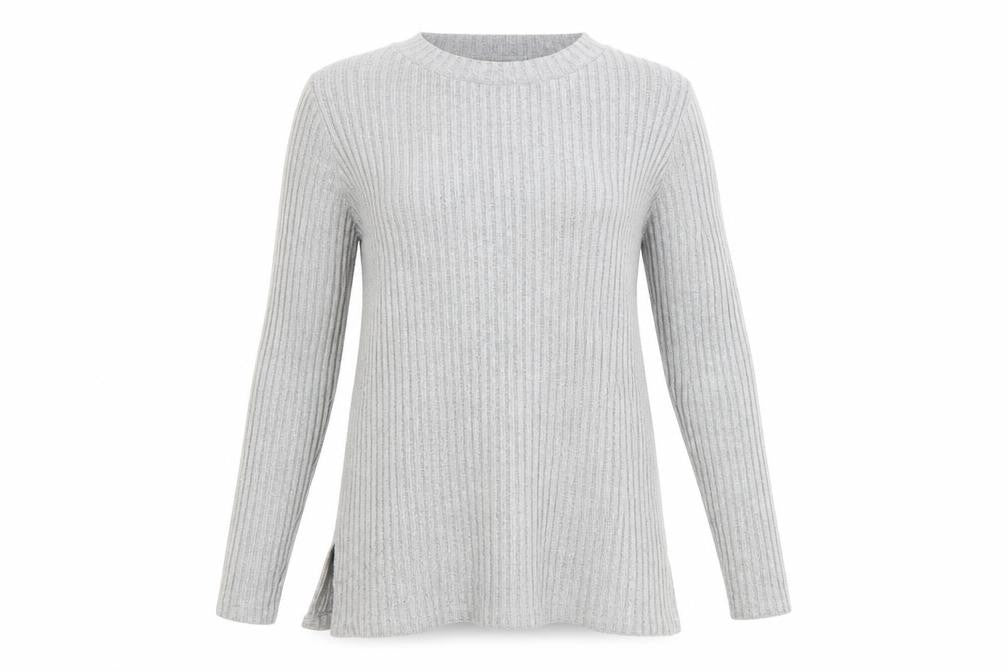 Front view of Dorothy Perkins women’s grey round neck polyester jumper, size UK 6