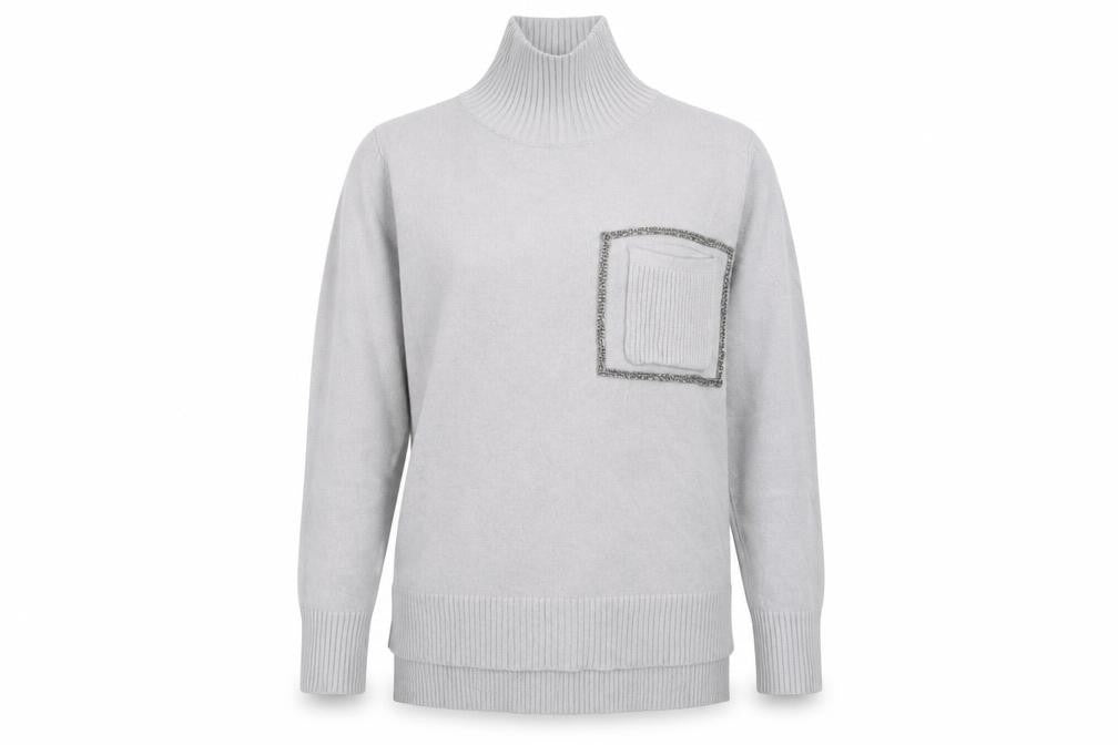 Front view of Foresta Bella women’s grey roll neck viscose jumper, size S