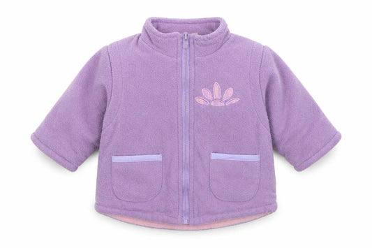 Front view of Celebrity Baby girls’ purple jacket, size 3-6, months zip